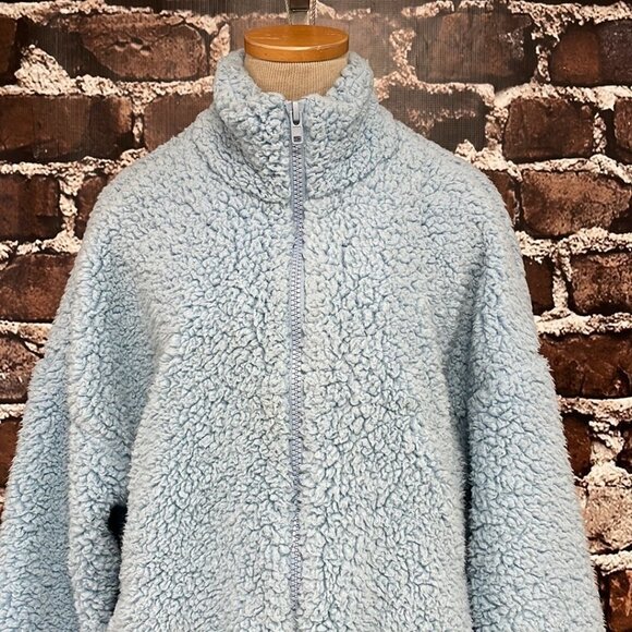 Urban Outfitters Shearling Fleece Full Zip Pockets Blue Size Small S - Picture 9 of 15